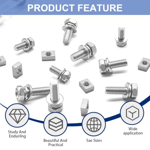 Tnisesm 12PCS M6x12 Battery Terminal Motorcycle Bolts and Nuts Kit, 304 Stainless Steel Battery Bolt with Square Nut for ATV Bike, Motorcycle, Scooter - size: M6*12MM
