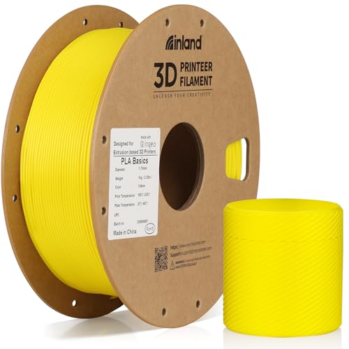 Inland PLA Basics Filament 1.75mm, 1kg Spool – Dimensional Accuracy ±0.02mm, Neatly Wound, Fits Most FDM 3D Printers (Yellow, 1 Pack) - color: 1kg Yellow