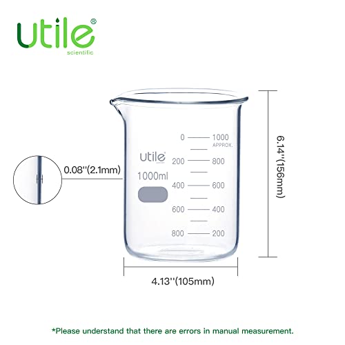 Utile 3pcs of 33.8oz(1000ml) Low Form Glass Beakers, Borosilicate 3.3 Glass with Printed Graduation, 4000.1000.3 - style: 3pcs of Vol.1000ml