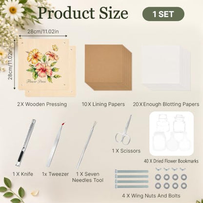 LNOVANT Wooden Flower Pressing Kit 11x11 | 10 Layers 40 Laminating Labels
