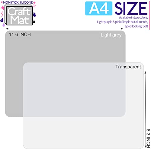 LEOBRO Silicone Mats for Crafts, 2 Pcs 11.69" x 8.26" Silicone Mats for Resin, Paint Clay Play Dough Mat, DIY Arts and Crafts, Light Gray & Clear (Pack of 2) - color: Translucent & Light Gray, size: 11.7" x 8.3" (Pack of 2)