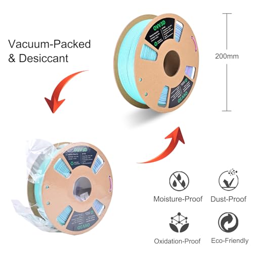 OVV3D PLA Filament 1.75mm, Matte Macaron PLA 3D Printer Filament，Dual Color PLA Sky Blue and Purple, +/-0.02mm 1kg - color: Dual-color Matte Sky Blue+ Purple