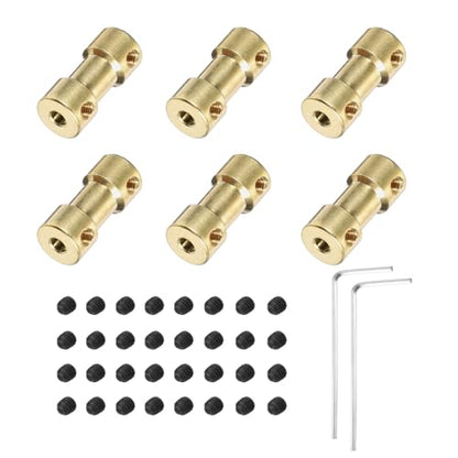 MECCANIXITY 6pcs 3mm to 3mm Brass Shaft Coupling Joint Connector with Screws and Hex Wrench Flexible Motor Shaft Coupler for Car Wheels Tires Shaft Motor - size: 3mm to 3mm