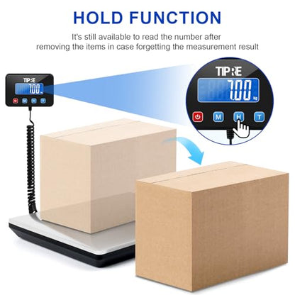 TIPRE Shipping Scale 660lbs for Packages,Heavy Duty Digital Postal Express Scale,1 oz High Accuracy with Charging Cable & Batteries,Extra Large Stainless Steel for Small Business,Warehouse,Home - size: 660lb- Silver Stainless Steel