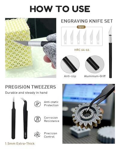 3D Printer Tools Kit, 53Pcs 3D Printer Accessories & Cleaning Kit for All FDM/SLA， Includes Nozzle Cleaning Kit, Scraper, Deburring Tool, Files, Brushes - Complete Starter Kit with Case