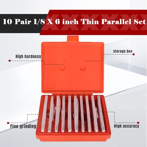 findmall Thin Parallel Bar Set, 10 Pair 1/8" X 6" Accuracy Parallels, Machinist Lathe Tools Thin Parallel Bar Set