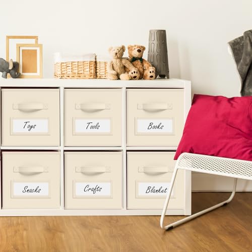 10 Pack Fabric Storage Cubes with Label 11" Collapsible Cube Bins, Beige - color: Beige, size: 13 Inch