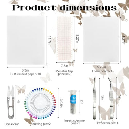 18Pcs Insect Pinning Kit, Beginner Entomology Kit with Tracing Paper, Tweezers, Scissors, Picture Frame, Insect Pins, Butterfly Pins and Foam Pinning Board.