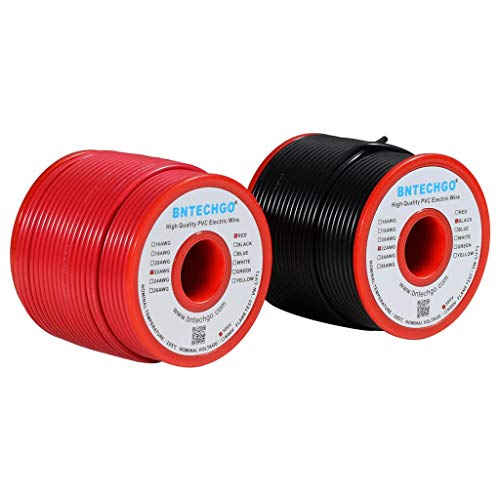 BNTECHGO 22 Gauge PVC Solid Electric Wire Red Black Each 100 ft Hookup Wire - color: Red and Black, size: 22 Gauge 100ft