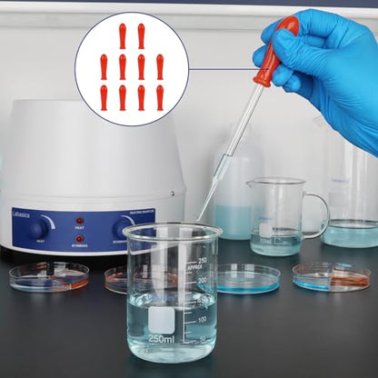 Labasics Dropper Silicone Cap, Glassware Accessory for Sealing Glass Pipettes During Experiments, for Laboratory Use Only (Pack of 10), Red