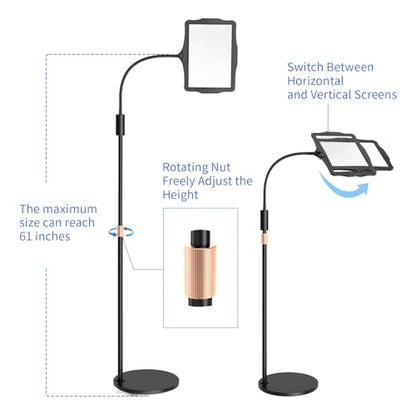 Floor Magnifying Glass with Light and Stand: 48 LED Flexible Hands Free Magnifier Lamp - 2-in-1 Large Lighted Magnifiers for Seniors Reading,Close Work,Jewelry, Repair,DIY