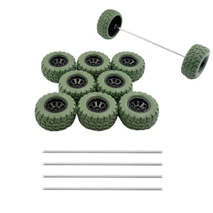 10PCS Toy Wheel Model Car Rubber Tire Wheel with 5PCS Shaft Round Rod Axles for RC Car Truck Robot DIY Model Building Parts (2x36mm Green) - style: 2x36mm Green