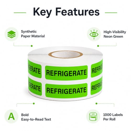 1000 PCS Refrigerate Stickers 1.6"x0.4" Waterproof Vinyl Green - color: Green, Black