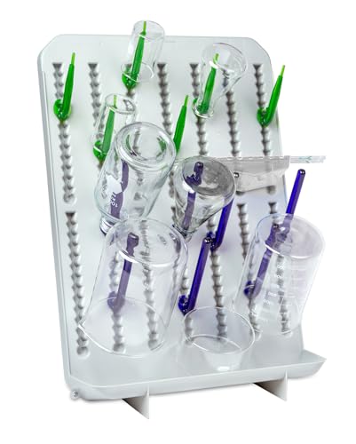 Heathrow Scientific Lab Drying Rack for Glassware, Includes 72 Removable Pegs with SureGrip Hooks, Durable Polystyrene Construction, Self-Standing or Wall-Mountable, Holds up to 77 Pounds of Glassware