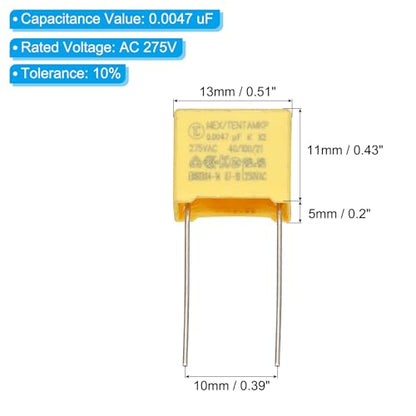 PATIKIL Safety Capacitors 12Pack 0.0047uF AC 275V 10mm Pin Pitch 13x11x5mm - size: 10mm Pin Pitch, style: 0.0047uF