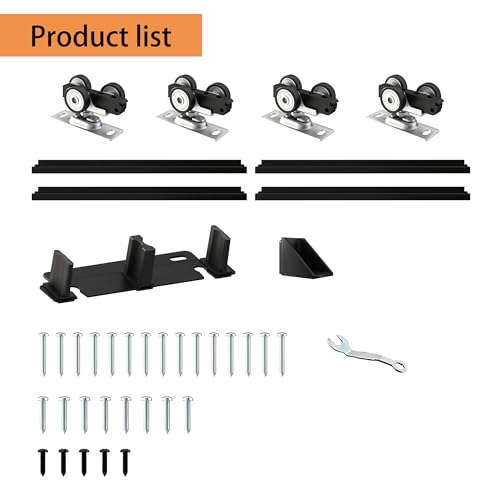 Heavy Duty Bypass Sliding Closet Door Track Hardware 96", 8 FT Aluminium Pocket Door Track Rail Set, Smoothly and Quietly, for 2 Door System,Black - size: XC40 96"-B