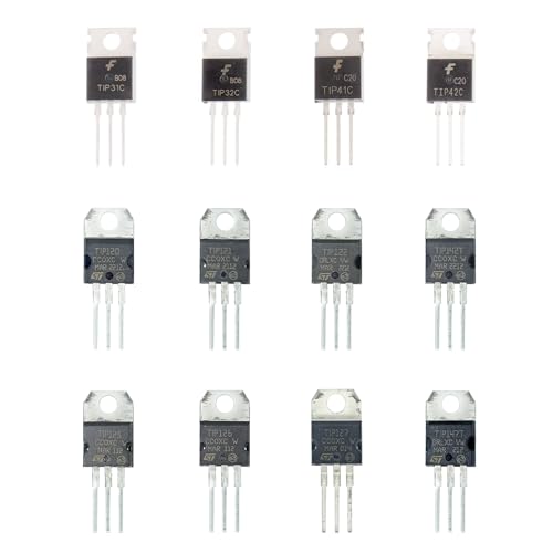 12 Values 54 Pcs Darlington Transistors Bipolar Power Transistor TIP31C TIP32C TIP41C TIP42C TIP120 TIP121 TIP122 TIP125 TIP126 TIP127 TIP142T TIP147T Minidodoca TIP Transistors Assortment Kit - style: Darlington Transistor kit