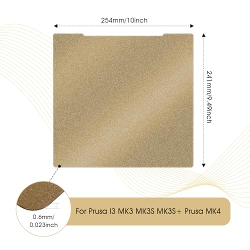 Prusa I3 MK4 MK3 MK3S+ Core One PEI Build Plate Double Sides Fine Powder Textured 3D Printer Platform Flexible Removal Spring Steel Sheet, 254x241mm/ 10x9.5inch - size: Prusa MK3/ MK4