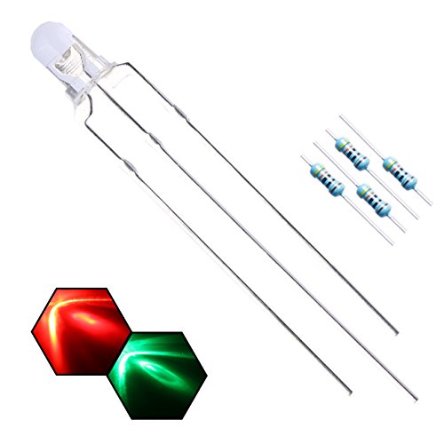 100pcs 3mm Red & Green Lights Bi-Color LED Diodes Common Anode Clear Round Lens +200pcs Resistors (for DC 6-12V) Included, Bright Bulb Lamps Light Emitting Diode - color: [13] Red&green (Common Anode) / 100pcs, style: [A] 3mm Constant Light