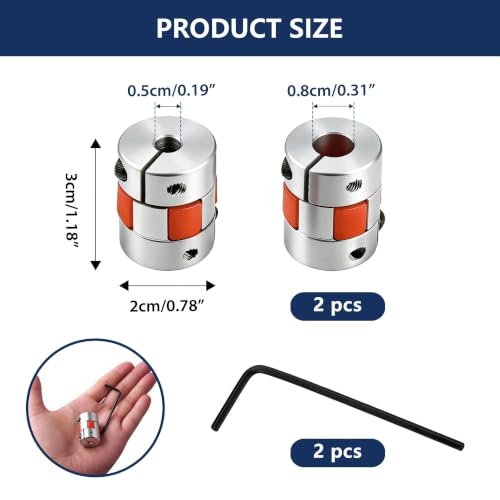 2 Pcs 5mm to 8mm Flexible Shaft Coupling – Aluminum Plum Spider Jaw Coupler D20 L30 for 3D Printer, CNC, Stepper Motor (Red/Silver) - size: 5x8mm