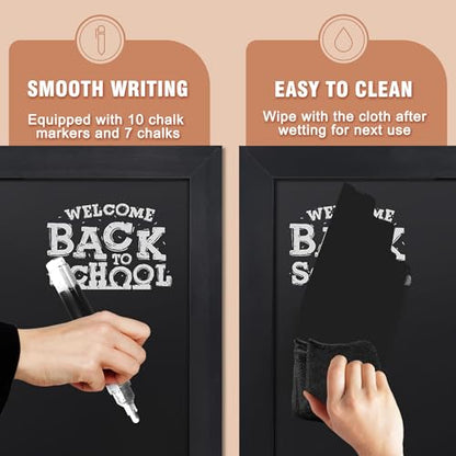 SELEAD Magnetic Chalkboard Words Sign - 20" x 30", Black Solid Wood Frame - color: All Black, size: 20"W x 30"H