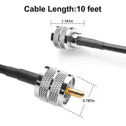 RG58 Coax Cable - 10FT (3M) Low Loss UHF PL-259 Male to Male for CB, VHF, HF 50 ohm - size: 10FT(3M)-1Pcs