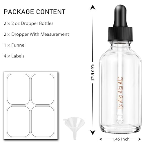 2 Pack Dropper Bottles 2 OZ, Clear Glass Bottle with Graduated Dropper - color: Clear