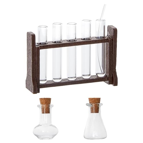 Mini Glass Test Tube Set with Wooden Rack - color: Coconut Brown
