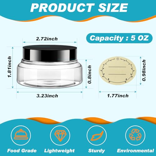 24 Pack Plastic Cosmetic Jars with Lids Label, 5 oz, Clear, Black - color: Clear, Black, size: 5 oz