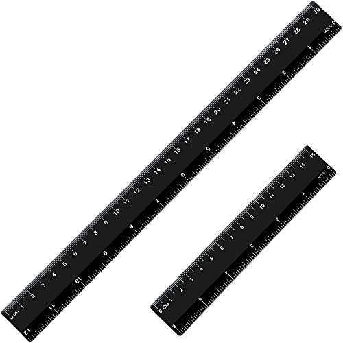 eBoot Plastic Ruler Straight Ruler Plastic Measuring Tool 12 Inches and 6 Inches, 2 Pieces (Black) - color: Black