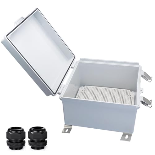 Waterproof Outdoor Electrical Box Junction Box Weatherproof IP67 ABS Plastic Enclosure Switch Router Project Box with Mounting Plate with Wall Bracket 2 Cable Glands Grey 8.27" x 8.27" x 5.12" - color: Grey, size: 8.27" x 8.27" x 5.12" 1pc