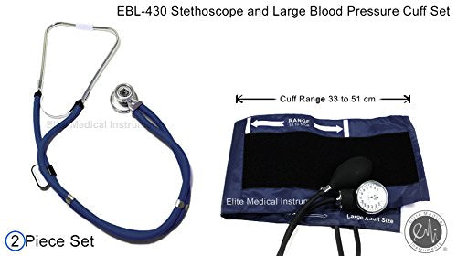 EMI EBL-430 Navy Sprague Stethoscope and Large Adult Cuff (See Large Cuff Size: 33 cm to 51 cm | 13 inch to 20 inch) Aneroid Sphygmomanometer Manual Blood Pressure Set - size: Large Adult Cuff Set - Navy
