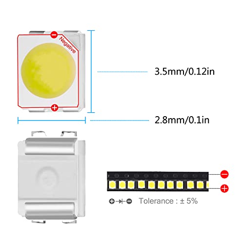 200pcs 3528(1210) White SMD LED Diode Lights Chips (3.5mmx2.8mm DC 3V 20mA 7-8LM) Super Bright Lighting Bulb Lamps Electronics Components Indicator Light Emitting Diodes - size: 3528/1210 White