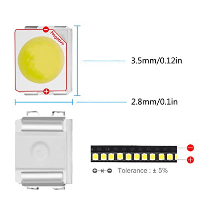 200pcs 3528(1210) White SMD LED Diode Lights Chips (3.5mmx2.8mm DC 3V 20mA 7-8LM) Super Bright Lighting Bulb Lamps Electronics Components Indicator Light Emitting Diodes - size: 3528/1210 White