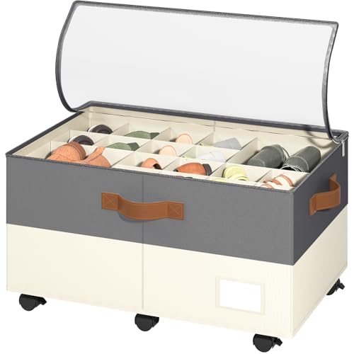 Foyego Shoe Organizer for Closet, with Wheels, Beige and Grey - color: Gray and Beige, size: 25 ½"L x 17"W x 12 ½"H
