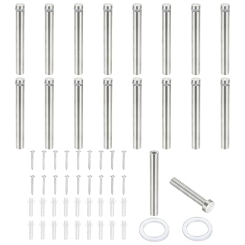 PATIKIL 1/2x3.9" Standoff Screws, 16 Pack Stainless Steel Stand Off Wall Mounts Wall Sign Mounting Hardware Advertising Standoff Nail for Hanging Acrylic Signs Picture Frame, Silver - size: 1/2x3.9"