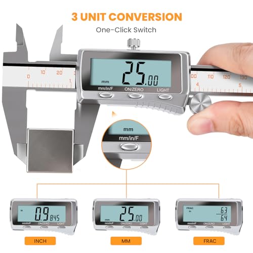 HARDELL Digital Caliper 8 Inch, Rechargeable All Metal W/Backlight Screen - size: 8 Inch