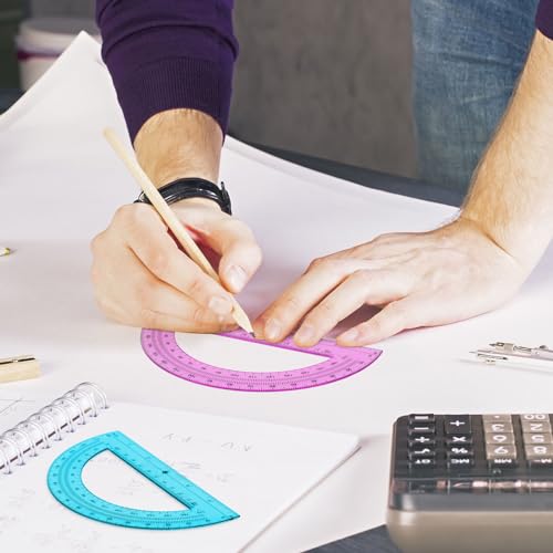 Zonon 2 Pcs 6 Inch Plastic Protractor 180° Math Protractors, Pink, Blue - color: Pink, Blue