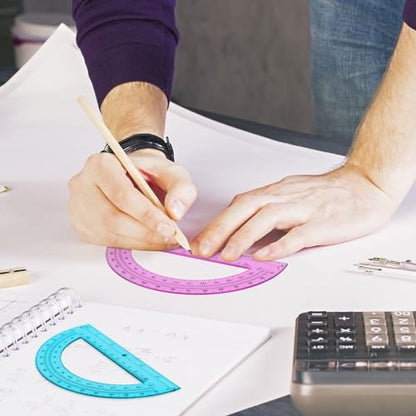 Zonon 2 Pcs 6 Inch Plastic Protractor 180° Math Protractors, Pink, Blue - color: Pink, Blue