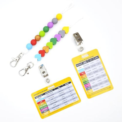 Order of Blood Draw Beads with Reference Card, Phlebotomist Badge Reel Visual Aid Tool Accessories, RN Badge Buddy, Phlebotomy Essentials, Nurse Supplies - color: Heart and Round Blood Draw Beads With Yellow Card