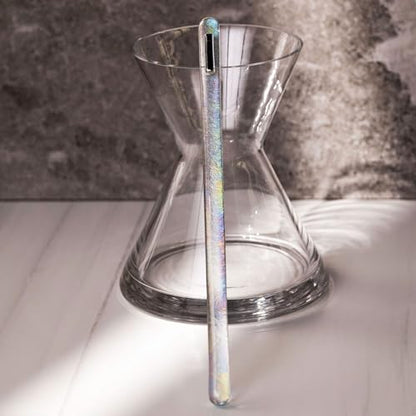 Handmade Iridescent Glass Swizzle Stick – 10.5 Inch Long Cocktail Stirrer & Pitcher Stirring Rod with Platinum Luster Accent - Deluxe Mixology Bar Tool, Canadian Made Luxury Gift