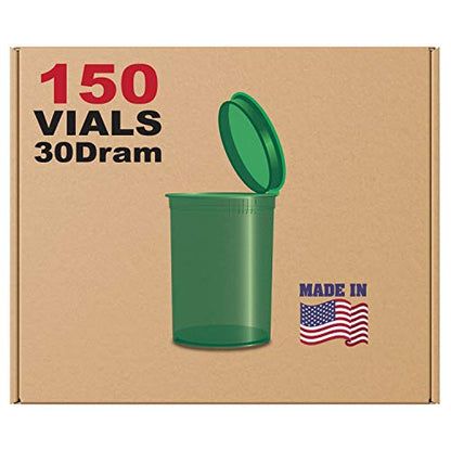 W Gallery 150 Green Vials - 30 Dram Pop Top Bottles, Child Resistant