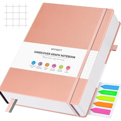 Graph Paper Notebook, 312 Numbered Pages, Squared Grid Leather Journal, A5 - color: Pink, size: A5