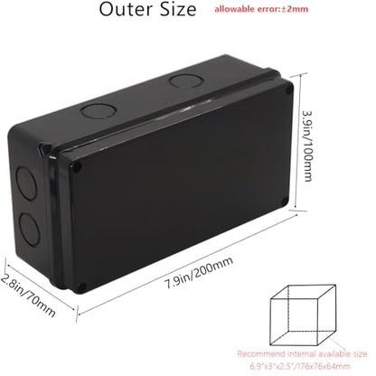 Outdoor Waterproof Box,Junction Box Reserved Holes IP65 ABS Plastic Electrical Boxes Power Cord Enclosure Project Box Black Outer Size 7.9 x 3.9 x 2.8 inch(200x100x70mm) - size: 7.9" x 3.9" x 2.8"