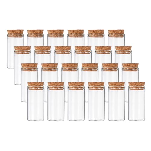 PATIKIL 25ml Test Tubes, 24pcs 2.36x1.18 Glass Clear Flat Bottom Test Tube Containers with Cork Stopper for Bead Party Candy Bath Salt Storage Scientific Experiment Plant Propagation - size: 25ml
