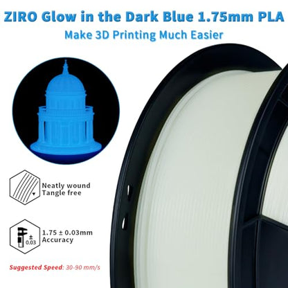 ZIRO Glow in The Dark Filament, Luminous 3D Printer Material, 1KG Blue - color: Gid-blue