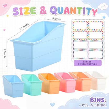 Blosssound Book Bins for Classroom Library, 6 Set, Cloud Pastel - color: Cloud Pastel