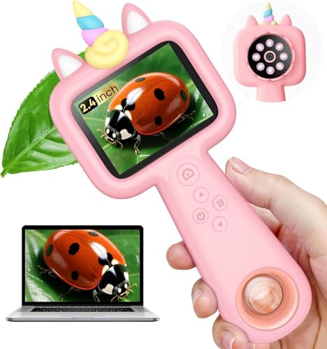 Kids Microscope, 2.4" Screen 600X Handheld Digital Microscope for Kids - color: pink