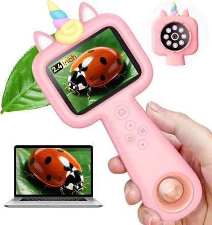Kids Microscope, 2.4" Screen 600X Handheld Digital Microscope for Kids - color: pink