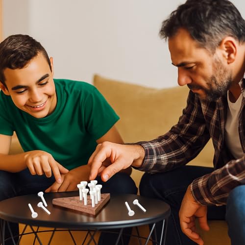 Zhanmai 3 Sets Wooden Triangle Peg Travel Game, White Peg Dark Brown Board - color: White Peg Dark Brown Board